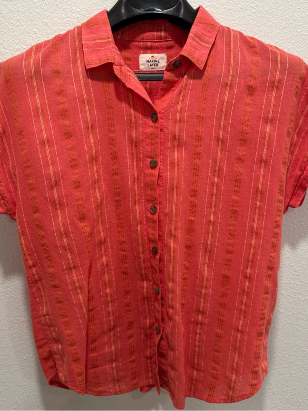 Marine Layer Coral Striped Cotton Camp Shirt Size S